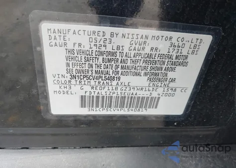 2023 Nissan Kicks Sv Xtronic Cvt from USA, damaged, VIN 3N1CP5CV4PL540819